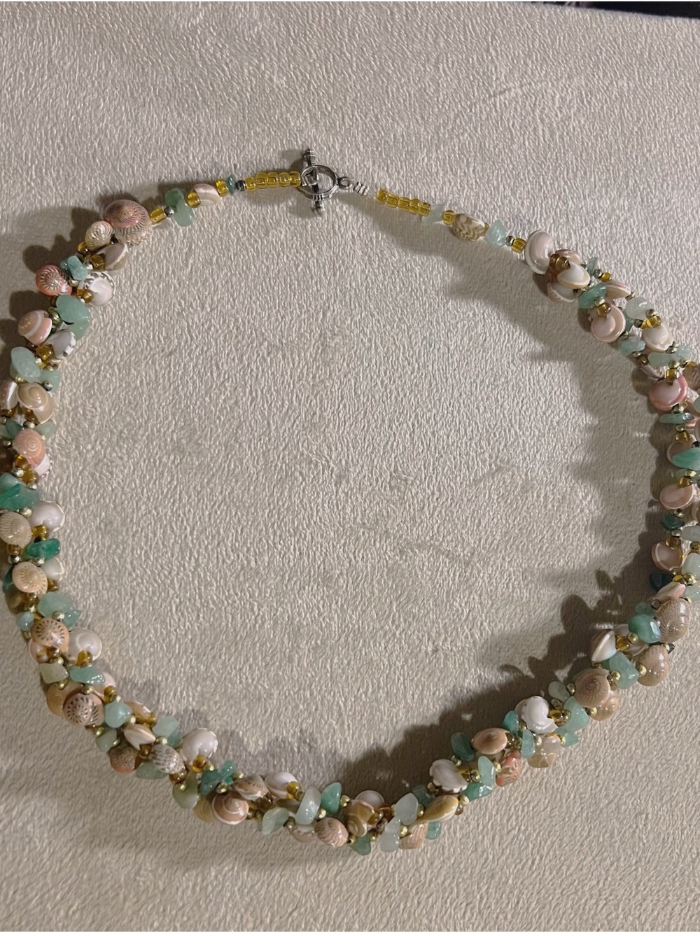 Handcrafted Pastel Shell & Bead Necklace - Mint, Pink & Gold